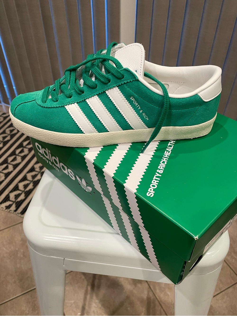 adidas Green Suede Low-Top Sneakers with White Stripes
